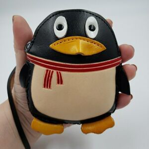 Cute Penguin Gift Card Holder Handmade Leather Coin Purse Wristlet Wallet Pouch
